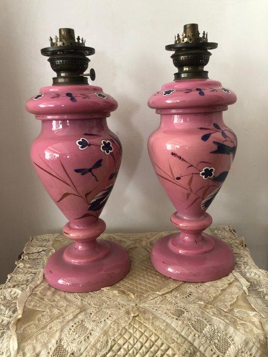 Petroleumlamp (2) - Glas - Kerosinelampen, Antiek en Kunst, Antiek | Glaswerk en Kristal