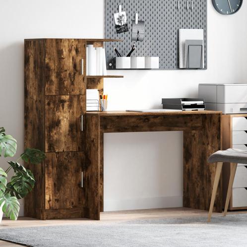 vidaXL Bureau met Opslag - Rook Eiken Geengineerd Hout, Maison & Meubles, Armoires | Dressoirs, Envoi