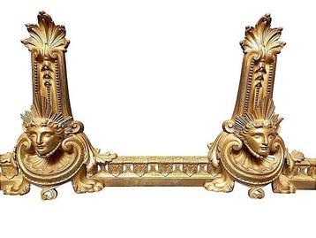 Vuurbok (3) - Brons, een mascarons - Paar haardbokken