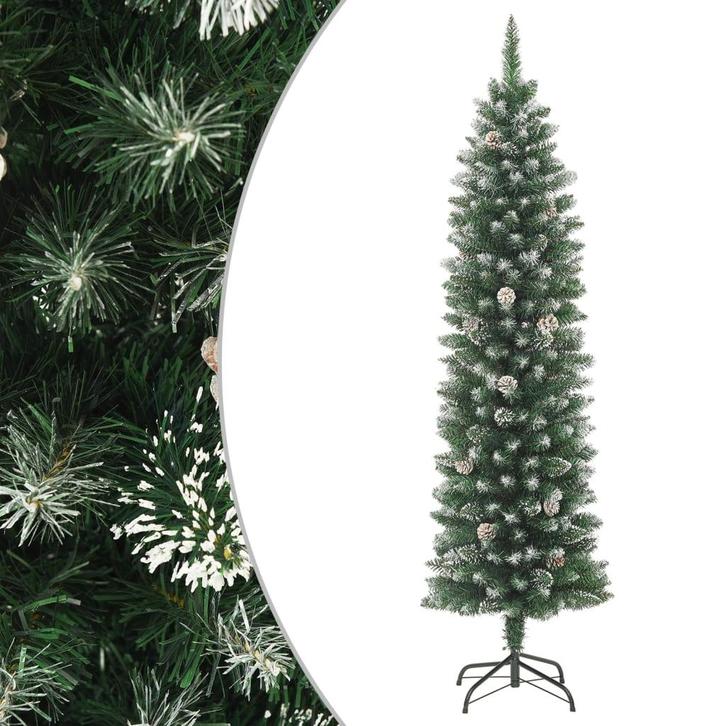 vidaXL Kunstkerstboom smal met standaard 210 cm PVC, Diversen, Kerst, Nieuw, Verzenden