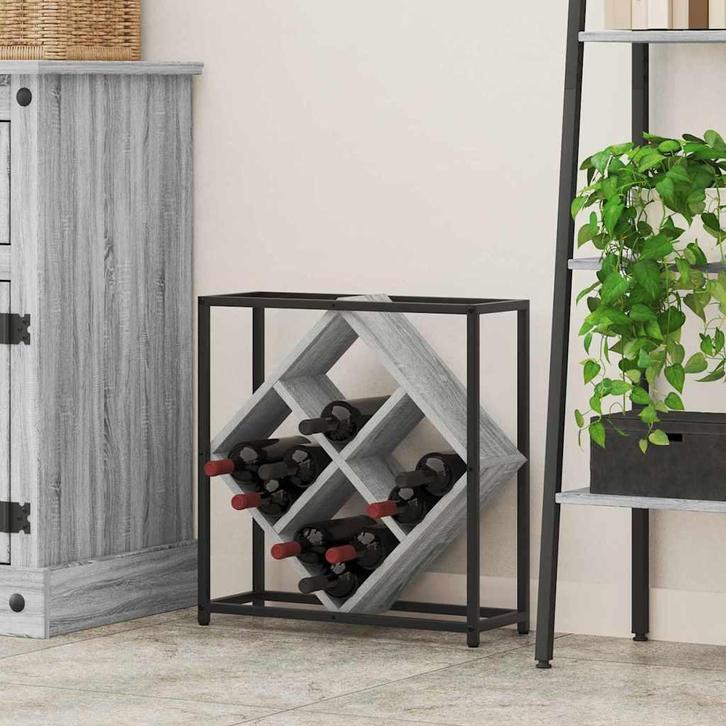 vidaXL Wijnrek Grijs 51 x 18 x 52,5 cm Bewerkt hout, Huis en Inrichting, Woonaccessoires | Wijnrekken, Nieuw, Verzenden