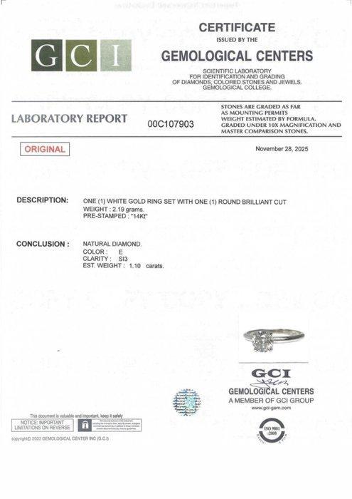 Zonder minimumprijs - Ring - 14 karaat Witgoud - 1.10ct. tw., Handtassen en Accessoires, Ringen