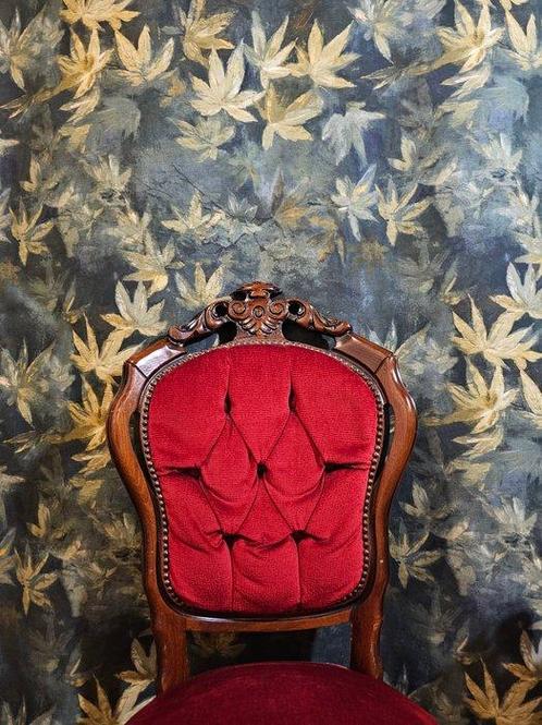 TESSUTO Art Déco van gekamd katoen zwaar met esdoornbladeren, Antiek en Kunst, Antiek | Tapijten, Tafelkleden en Textiel
