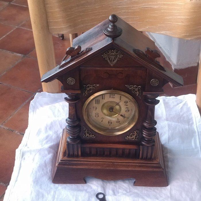 Horloge musicale à support - Bois, Laiton - 1930-1940, Antiek en Kunst, Antiek | Klokken