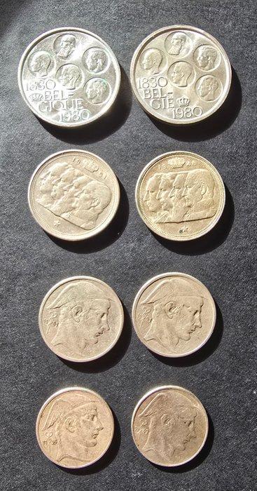 België. 8 coins (20-50-100-500 Frank) - 4 French version and, Postzegels en Munten, Munten | Nederland