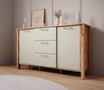 Meubella | Dressoir beige met eiken 138cm 3 lades - kast, Verzenden