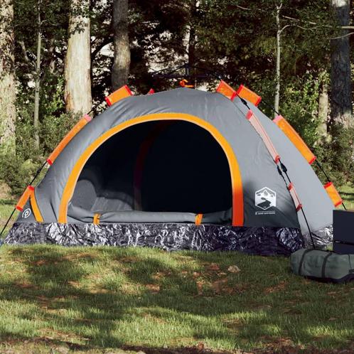 vidaXL Tent 3-persoons snelontgrendeling grijs en oranje, Caravanes & Camping, Tentes, Envoi