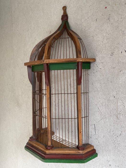 Antiek Vogelkooi - Hout, Metaal - Birdcage Octagonal Half, Antiek en Kunst, Curiosa en Brocante
