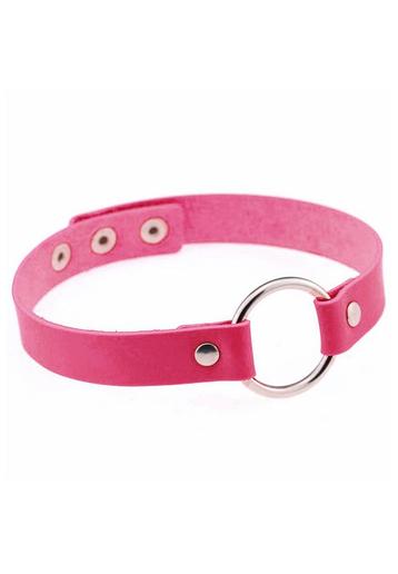 Choker Donkerroze Ring Pu Leer Collar Ketting Halsband Roze beschikbaar voor biedingen