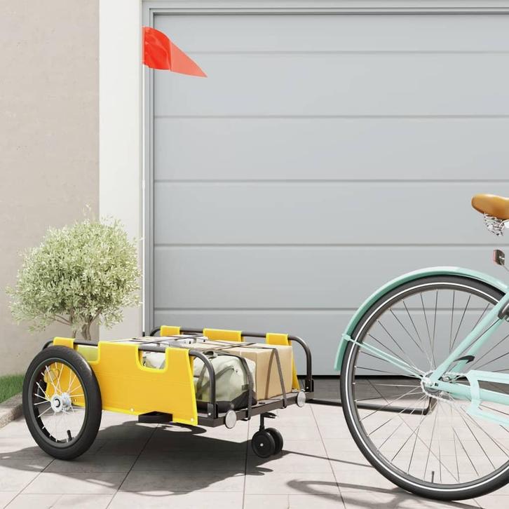 vidaXL Fietstrailer oxford stof en ijzer geel, Fietsen en Brommers, Fietsaccessoires | Aanhangwagens en Karren, Nieuw, Verzenden