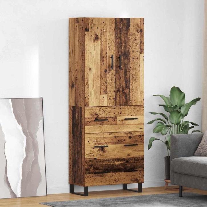 vidaXL Highboard met lade 2 pcs Oud Hout Gefabriceerd Hout, Huis en Inrichting, Kasten | Dressoirs, Nieuw, Verzenden