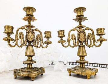 Paire de Chandeliers 3 Feux en Bronz - Kaarsenhouder (2) -