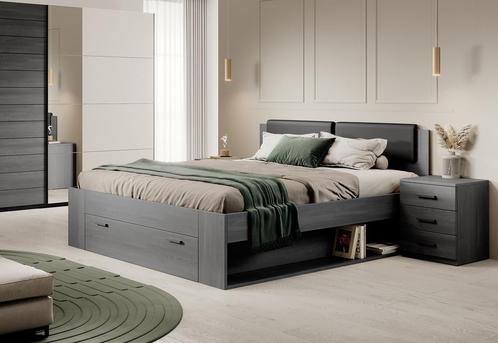Meubella | Tweepersoonsbed 180x200 antraciet eiken lade, Huis en Inrichting, Slaapkamer | Bedden, Nieuw, 180 cm, Verzenden