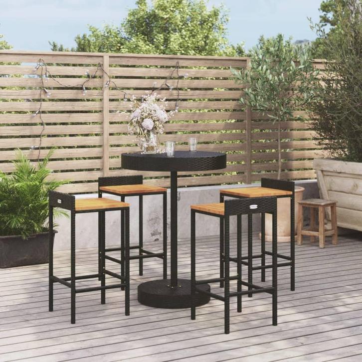 vidaXL 5-delige Tuinbarset poly rattan en massief acaciahout, Tuin en Terras, Tuinsets en Loungesets, Nieuw, Verzenden