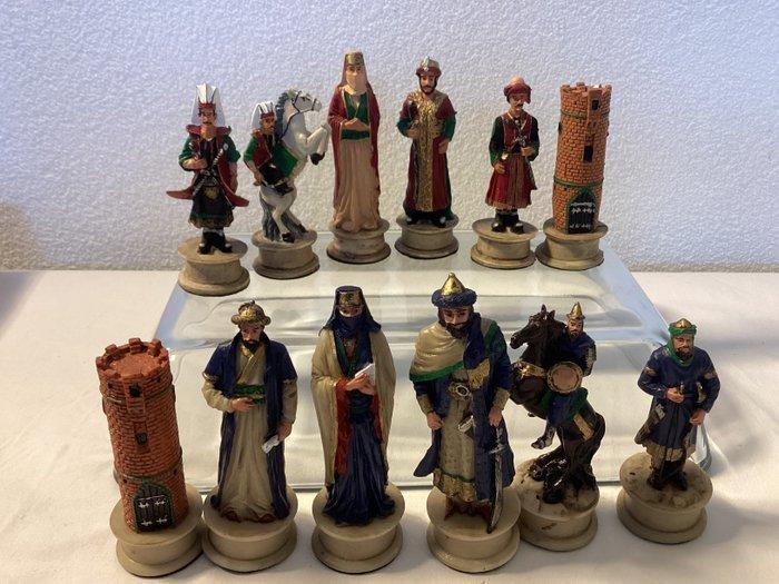 Schaakspel - Prachtig handgeschilderd thematisch schaakspel, Antiek en Kunst, Curiosa en Brocante