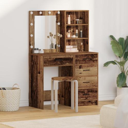 vidaXL 2-delige kaptafelset met LED in oud hout, vervaardigd, Huis en Inrichting, Tafels | Kaptafels, Nieuw, Verzenden