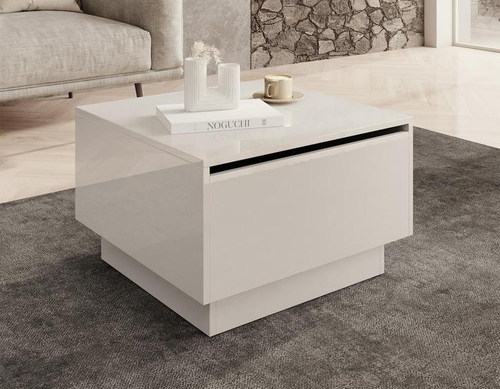 Meubella | salontafel vierkant hoogglans wit met klep 60cm, Huis en Inrichting, Tafels | Salontafels, Nieuw, 50 tot 100 cm, Minder dan 50 cm