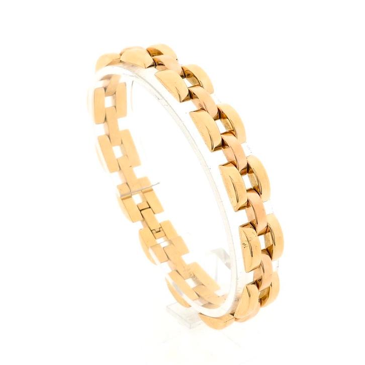 Bicolor gouden Bismarck schakel armband | 19,5 cm (roségoud, Handtassen en Accessoires, Armbanden, Overige kleuren, Gebruikt, Goud