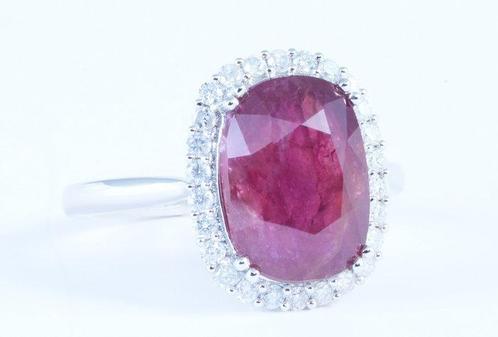 Zonder Minimumprijs - Ring Platina - 5.89ct. tw. Robijn -, Handtassen en Accessoires, Ringen