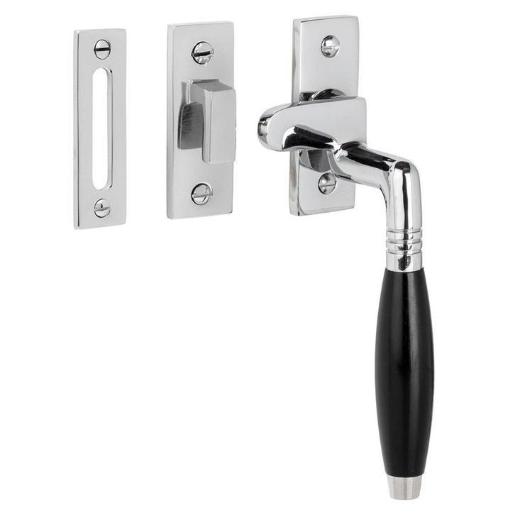 Raamsluiting Klassiek glanzend nikkel rechts, Doe-het-zelf en Bouw, Hang- en Sluitwerk, Schuif of Grendel, Nieuw, Koper of Messing