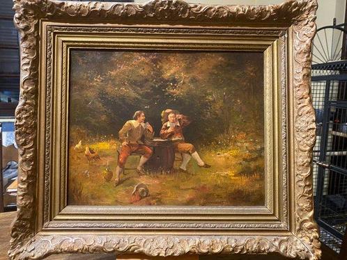 Camillo Innocenti (1871-1961) - Cavalieri in osteria, Antiek en Kunst, Kunst | Schilderijen | Klassiek