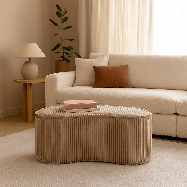 Poef rib - bruin - 87 x 40 x 38 cm, Huis en Inrichting, Zitzakken, Bruin, Nieuw, Verzenden