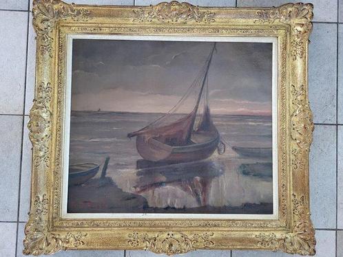 Prosper Roover (1899-1974) - Boten op het strand., Antiek en Kunst, Kunst | Schilderijen | Klassiek