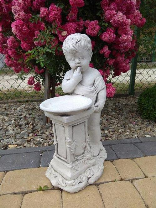 Vogelbad - Jongen - Beton, Antiek en Kunst, Curiosa en Brocante