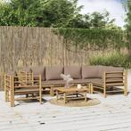 vidaXL 7-delige Loungeset met kussens bamboe taupe, Tuin en Terras, Verzenden, Nieuw, Loungeset