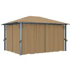 vidaXL Prieel met gordijn 400x300 cm aluminium taupe, Tuin en Terras, Verzenden, Nieuw