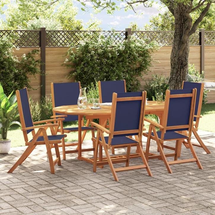 vidaXL 7-delige Tuinset massief acaciahout en textileen, Tuin en Terras, Tuinsets en Loungesets, Tuinset, Nieuw, Verzenden