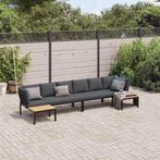 vidaXL 4-delige Loungeset met kussens aluminium zwart, Tuin en Terras, Verzenden, Nieuw, Loungeset