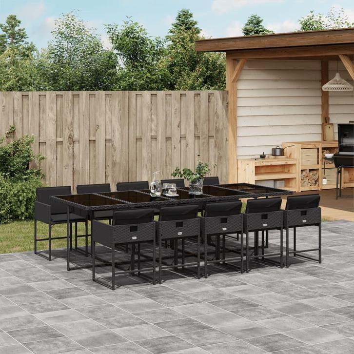 vidaXL 11-delige Tuinset met kussens poly rattan zwart, Tuin en Terras, Tuinsets en Loungesets, Tuinset, Nieuw, Verzenden