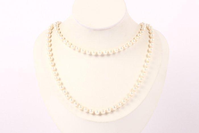 Halsketting - 18 karaat Witgoud Parel - Smaragd - Lang 1950s, Handtassen en Accessoires, Kettingen