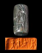 Mesopotamisch/Babylonisch Zeldzame stenen cilinderzegel, Antiek en Kunst