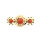 Antiek gouden broche met bloedkoraal (vintage sieraden), Handtassen en Accessoires, Broches, Gebruikt, Overige kleuren, Ophalen of Verzenden