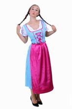 Lange Dirndl Tiroler Jurk Heidi Blauw Roze 34 XS Oktoberfest, Kleding | Dames, Carnavalskleding en Feestkleding, Nieuw, Ophalen of Verzenden