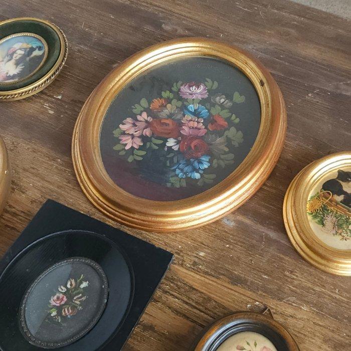 Lijst (6)- Fiori - Hout, Canvas, Textiel, Fluweel - ovalige, Antiek en Kunst, Curiosa en Brocante