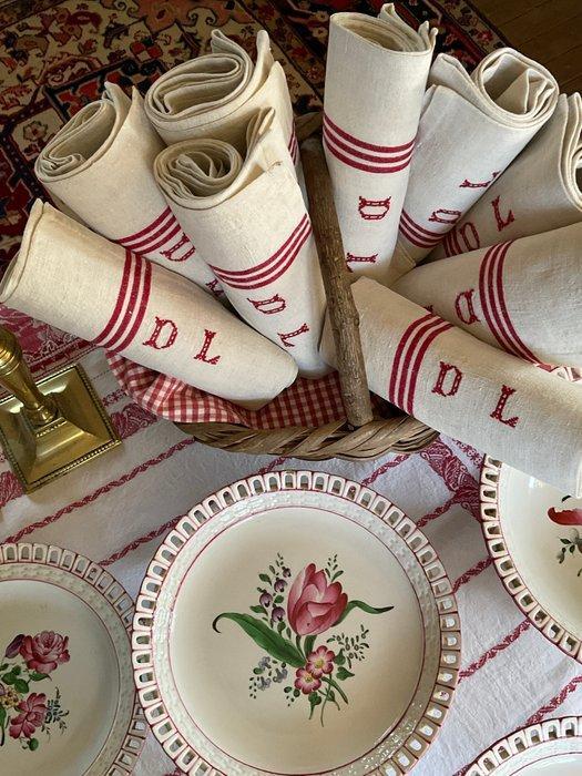 9 linnen handdoeken uit de late 19e eeuw met initialen D.L., Antiek en Kunst, Antiek | Tapijten, Tafelkleden en Textiel