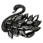 Fako Bijoux® - Broche - Zwaan - Strass - 43x39mm - Zwart, Verzenden, Nieuw