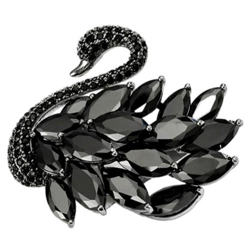 Fako Bijoux® - Broche - Zwaan - Strass - 43x39mm - Zwart, Handtassen en Accessoires, Broches, Verzenden