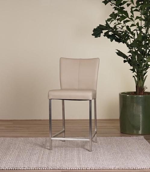 Taupe leren moderne barkruk - poot vierkant inox - Toledo, Huis en Inrichting, Barkrukken, 90 cm of meer, Met voetsteun, 1 kruk