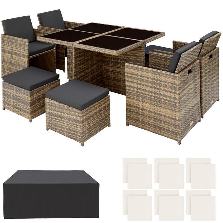 tectake Wicker zitgroep Manhattan 4+4+1 met aluminium frame, Tuin en Terras, Tuinsets en Loungesets, Verzenden