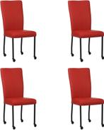 Set van 4 Rode leren moderne eetkamerstoelen - poot vierkant, Overige kleuren, Nieuw, Leer, Ophalen of Verzenden