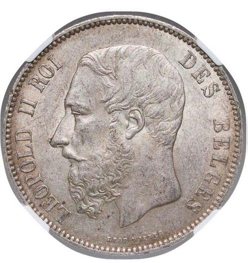 België. Leopold II. 5 Francs 1873 - NGC MS62 (Position A), Postzegels en Munten, Munten | Europa | Niet-Euromunten