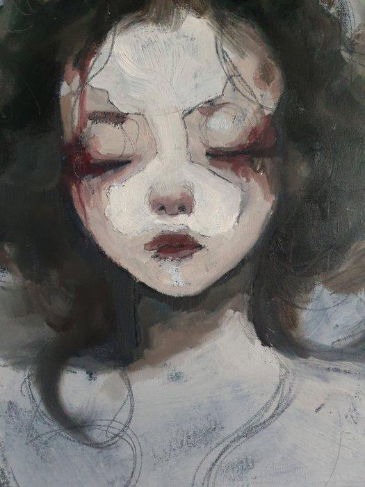 Manu De Mey - Girl in Ochre, Antiek en Kunst, Kunst | Schilderijen | Modern