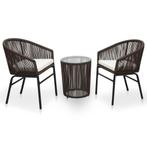 vidaXL 3-delige Bistroset met kussens PE-rattan bruin, Tuin en Terras, Tuinsets en Loungesets, Verzenden, Nieuw