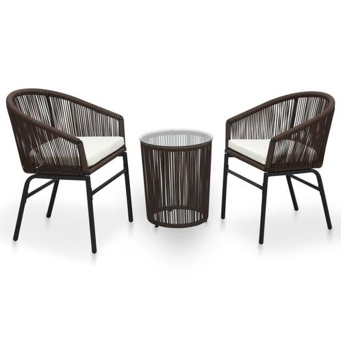 vidaXL 3-delige Bistroset met kussens PE-rattan bruin, Tuin en Terras, Tuinsets en Loungesets, Nieuw, Verzenden