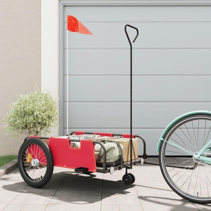 vidaXL Fietstrailer oxford stof en ijzer rood en zwart, Fietsen en Brommers, Fietsaccessoires | Aanhangwagens en Karren, Nieuw