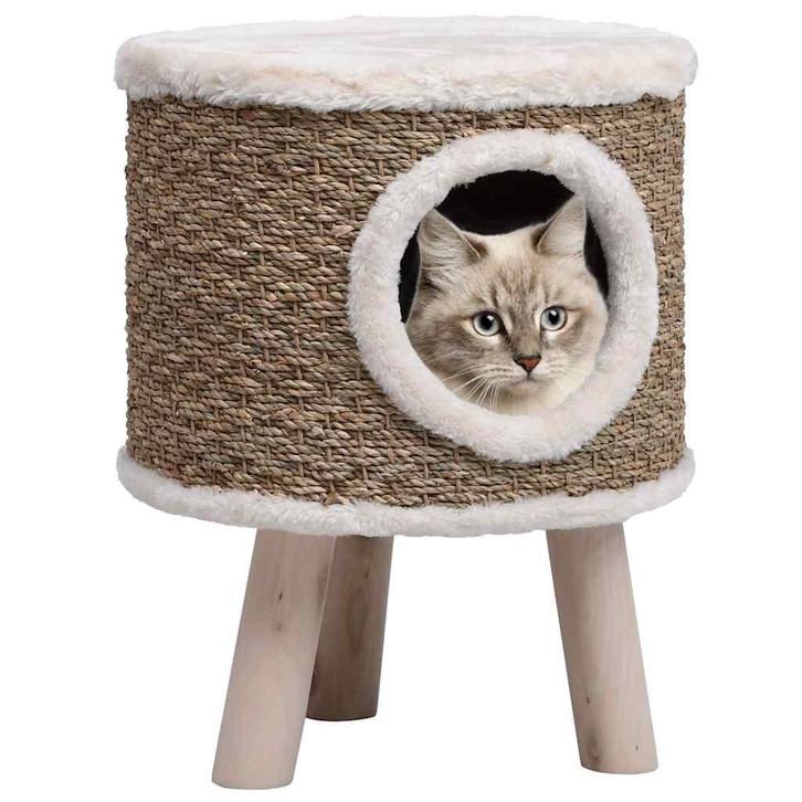 vidaXL Kattenhuis met houten poten 41 cm zeegras, Dieren en Toebehoren, Katten-accessoires, Nieuw, Verzenden
